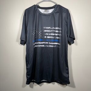 Men's Black Short Sleeve Blue Line‎ American Flag T Shirt size XL